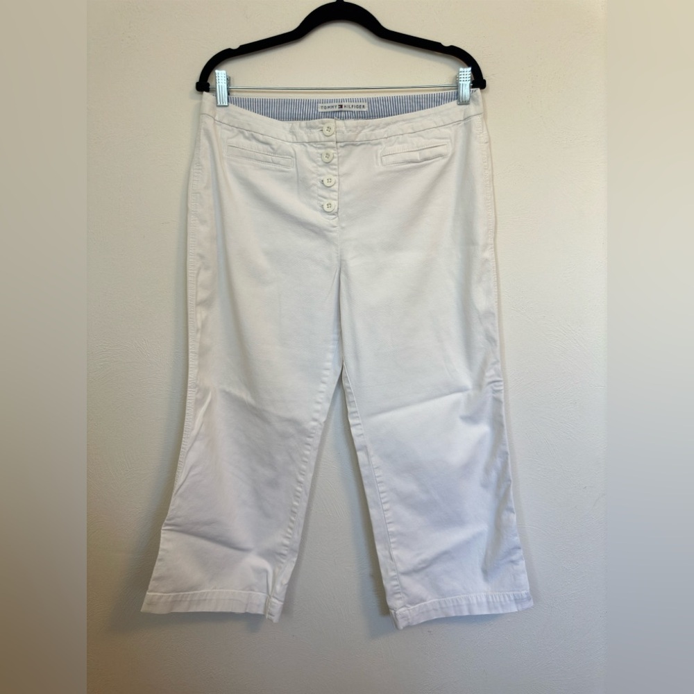 90s Tommy Hilfiger white cropped, wide leg button fly pants size 12